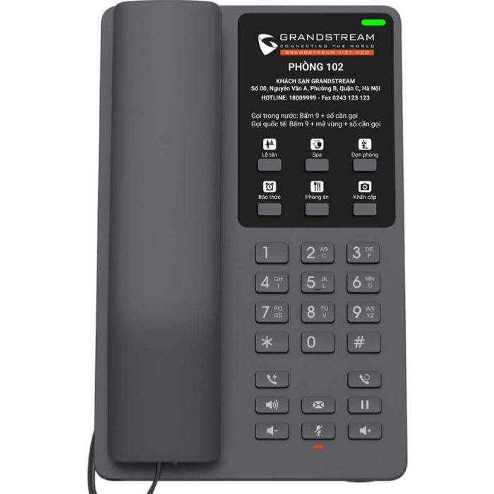 GHP621W Grandstream – Téléphone IP hôtelier Wi-Fi bi-bande noir avec 6 touches programmables