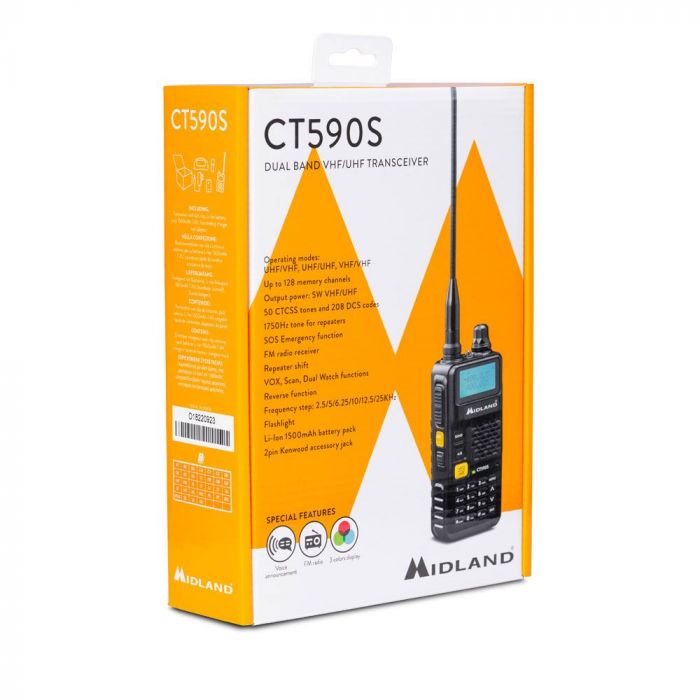 Midland CT590 S – Radio bi-bande VHF/UHF, 5W, 128 canaux, FM intégrée et torche LED