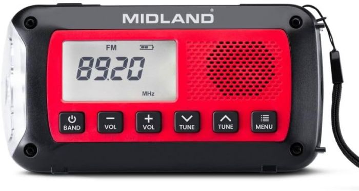 Midland ER100 – Radio d’urgence multifonction avec panneau solaire et batterie de secours