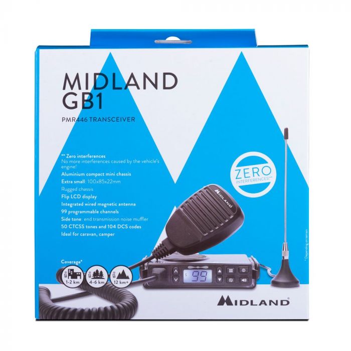 Midland GB1-R – Émetteur-récepteur PMR446 avec antenne magnétique & prise allume-cigare