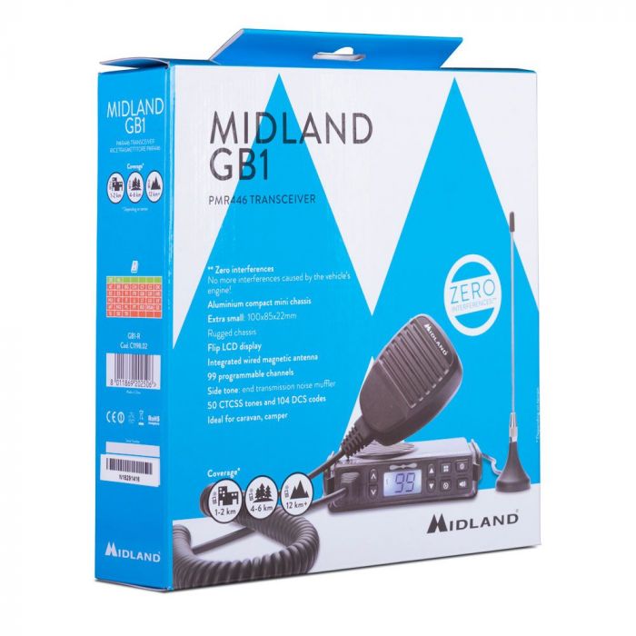 Midland GB1-R – Émetteur-récepteur PMR446 avec antenne magnétique & prise allume-cigare