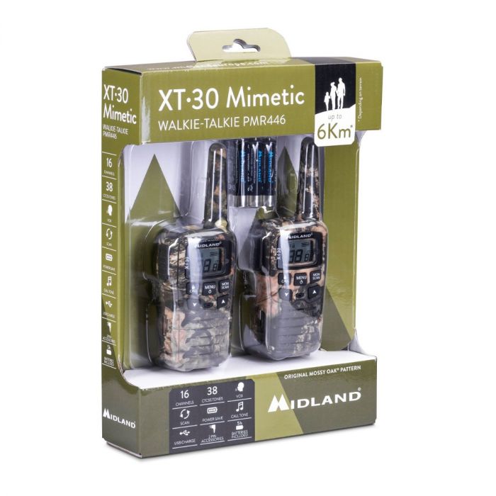 Midland XT30 Mimetic – Pack double PMR446 rechargeable USB, portée 6 km