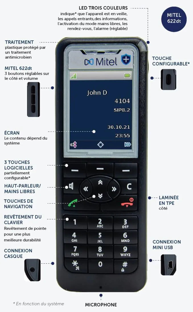Mitel 622DT - Combiné DECT antimicrobien Reconditionné - 50008369