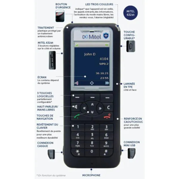 Mitel 632dt - Combiné DECT antimicrobien - 50008370