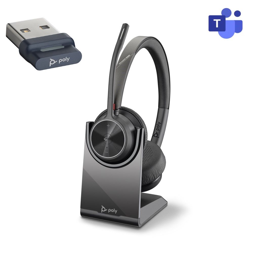 Poly Voyager 4320 - Casque stéréo Bluetooth USB-A certifié Microsoft Teams avec dongle et base de chargement - 77Z00AA - 77Z00AA