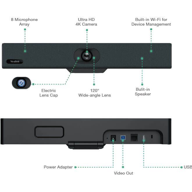 Yealink UVC34 - Barre de visioconférence 4K tout-en-un pour petites salles